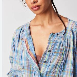 We The Free Pastel Plaid Button-Front Top